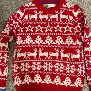 Festive Red Sweater with Reindeer Pattern